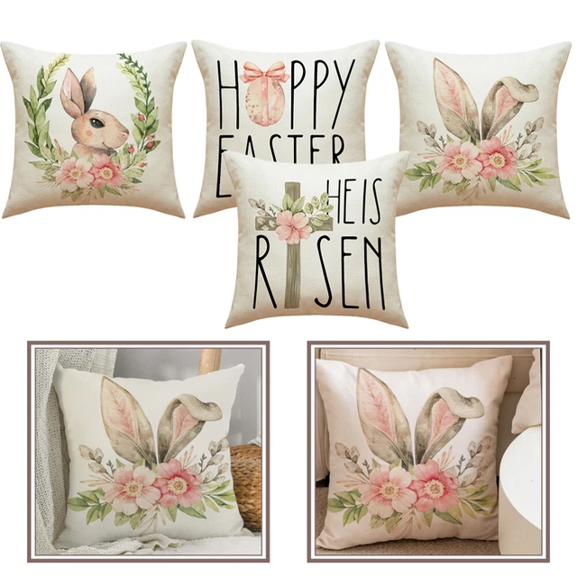 4 piezas Funda de cojín de tela de Pascua Funda de cojín de Pascua Funda de cojín De algodón Y Lino