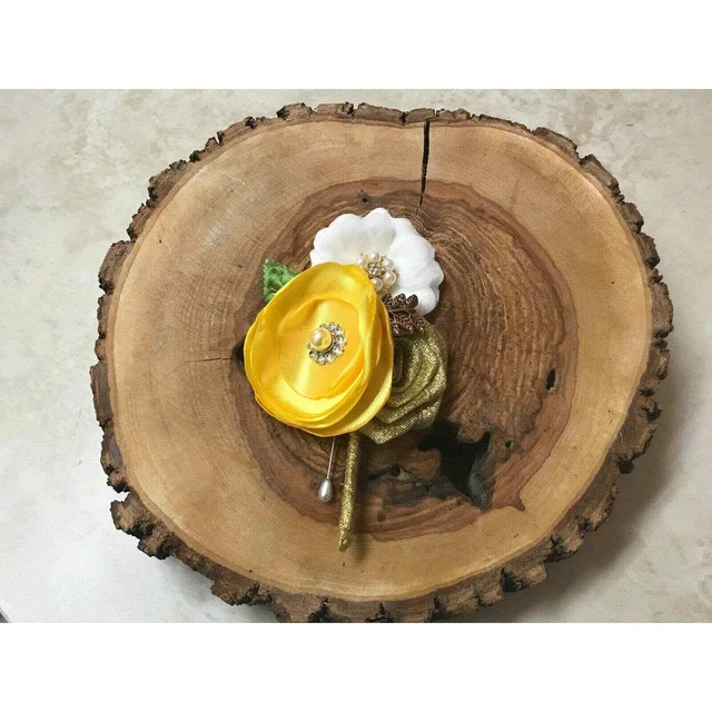 Men's Boutonniere Flowers Groomsmen Best Man Prom Formal Golden Yellow Antique