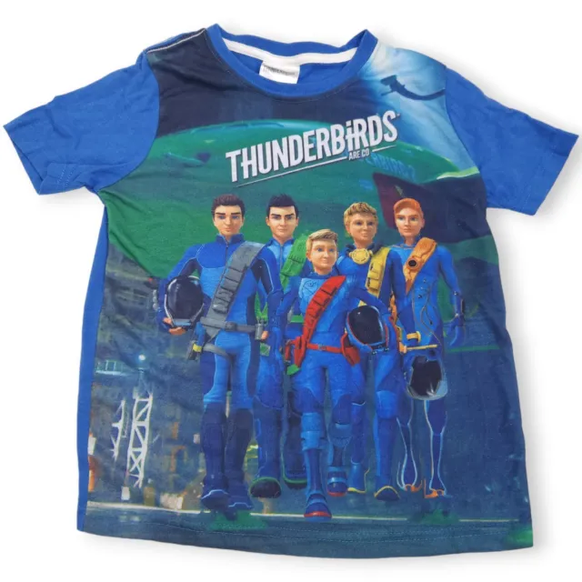 Vintage Thunderbirds T Shirt Kids 5 Photoprint Cartoon Blue Ringer Retro Space