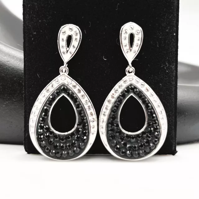 Black and White Natural Crystal Dangle Earrings 2.00ctw 18k White Gold