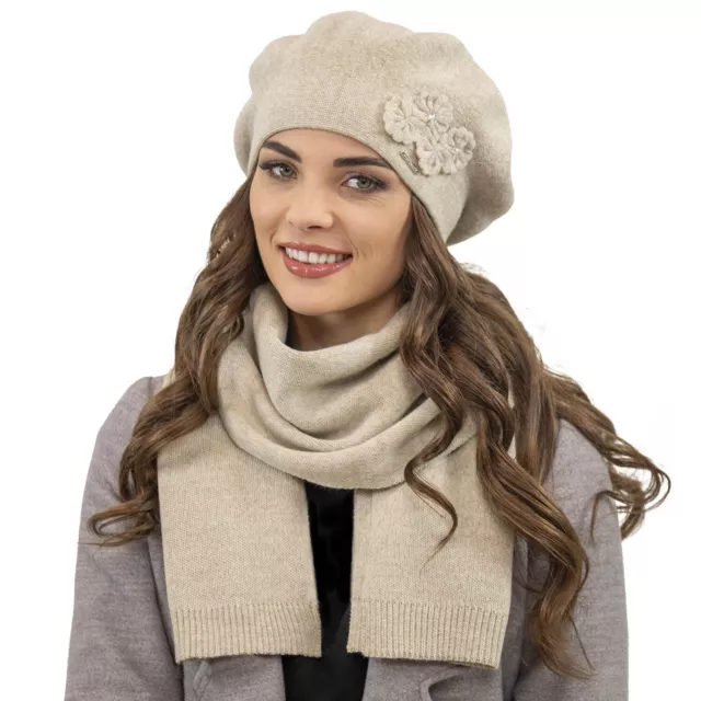 Vivisence Damen Baskenmütze Eleganter Wintermütze und Schal Set Winter