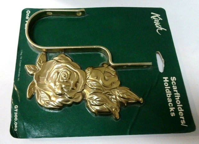 Vintage Kirsch Scarfholder/Holdbacks Heavy Brass Floral shaped Flowers Pair MOC