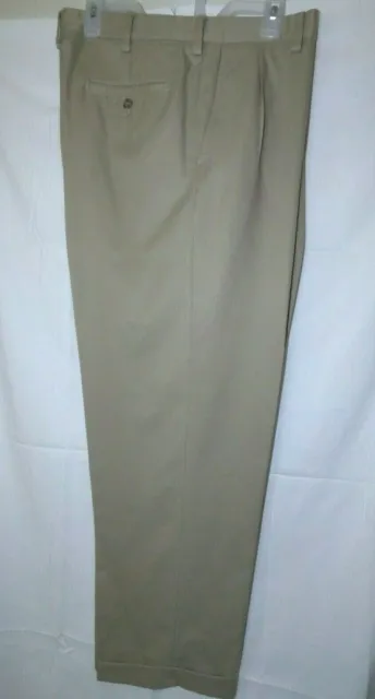 IZOD PERFORMANCE MENS Golf Pants Tan Polyester 36x31 Pleated Cuffed Lik ...