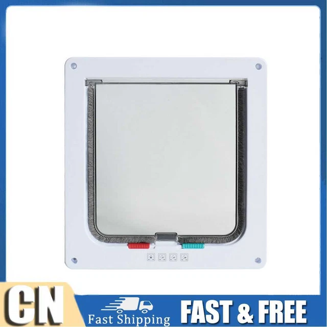 Puerta con solapa para mascotas perro seguridad 4 vías bloqueo control dirección puerta para mascotas (blanco XL)