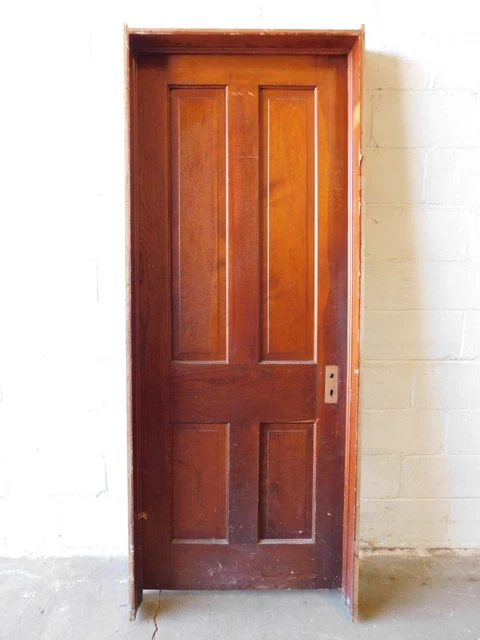1800's Antique INTERIOR DOOR AND JAMB Original VICTORIAN Raised Panel Fir ORNATE