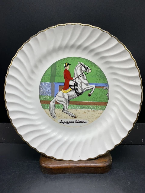 Lipizzan Stallion Porcelain Horse Plate 10" Gold Trim