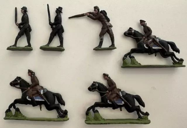 6 x Vintage Antique Military Soldiers Lead Figures Troops Fighters Horse War WW