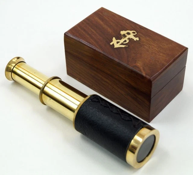 6" Latón Telescopio En Madera Caja ~ Marítimo~ Pirata~ Náutico~ Portátil