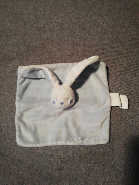 O/ Kimbaloo La Halle Mon Premier Doudou Lapin Plat Carré Bleu Blanc