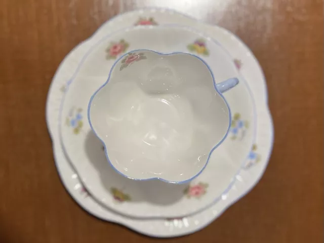 Vintage Shelley Dainty “Forget Me Not” Tea Cup, Saucer, and Plate Trio