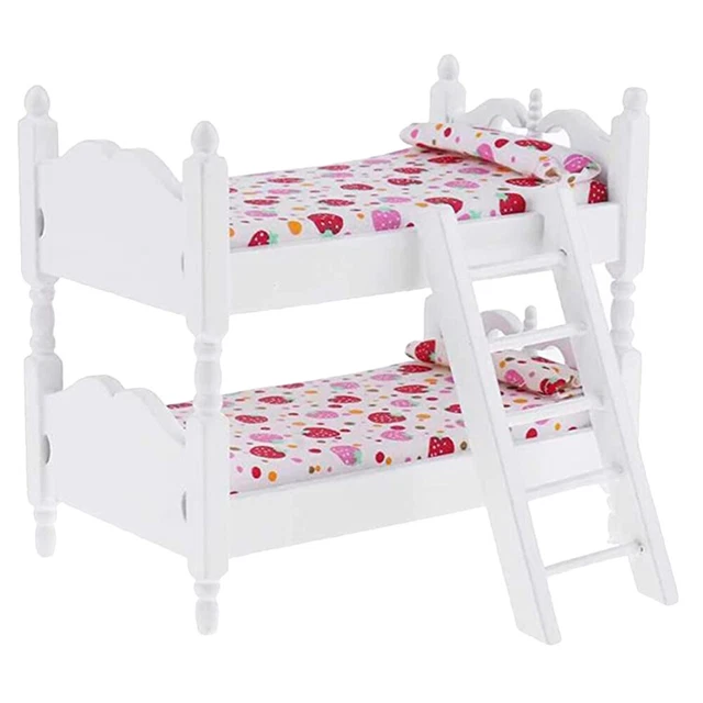 Casa de muñecas Asseries Litera de madera Cama Muñeca Litera Cama Mini Juguete Sala de juguetes