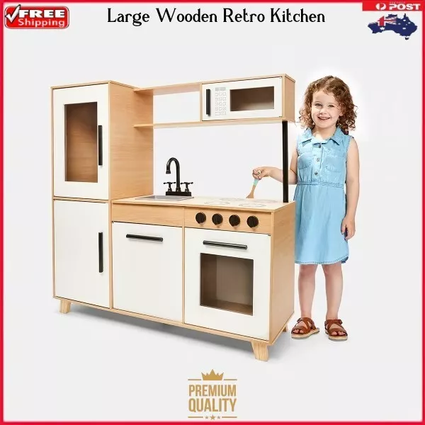 Wooden Kitchen Kids Pretend Playset Cooking Play Toy Food Toys Cook Role Home