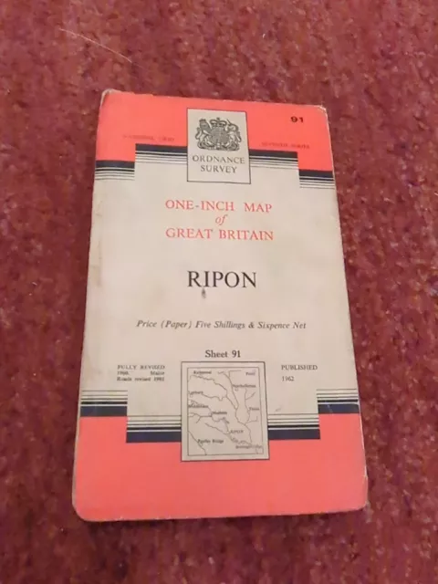 OS 7th Series One-Inch Map of GB RIPON Sheet 91 paper 1962