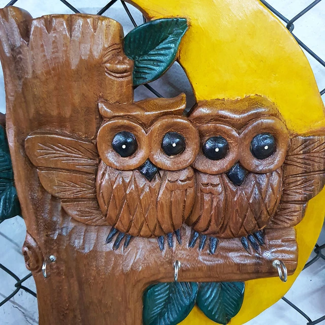 Wooden Hand Carved OWL Hook Key Holders Towel Hanger Home Wall Decor Folk Art 3