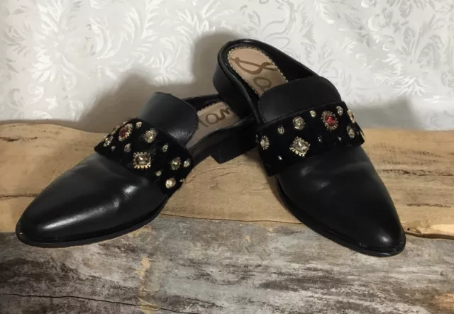 Sam Edelman Womens Laird Mule Flat Shoes Black Slip On Calf Hair Jeweled 7.5 EUC