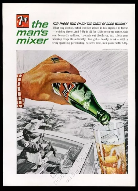 1964 7UP 7-Up soda sailfish deep-sea fishing fisherman art vintage print ad