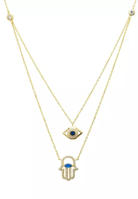 Hamsa Hand And Evil Eye Layered Necklace Gold