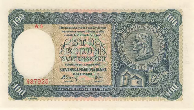Slowakei Slovakia 100 Korun 1940 P11a UNC