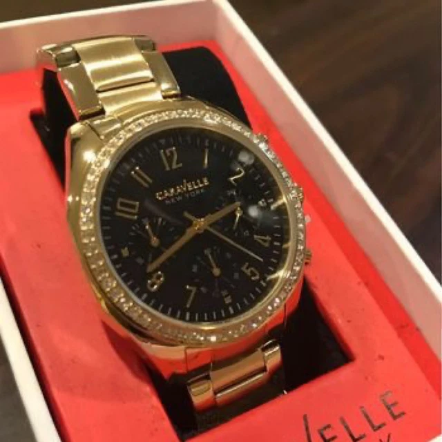 BULOVA CARAVELLE NEW York Women s Quartz Gold Tone Watch Swarovski