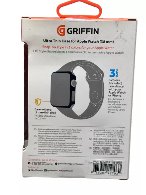 Griffin 3 Pack Ultra Thin Case Snap-on Apple Watch 38mm - New 2