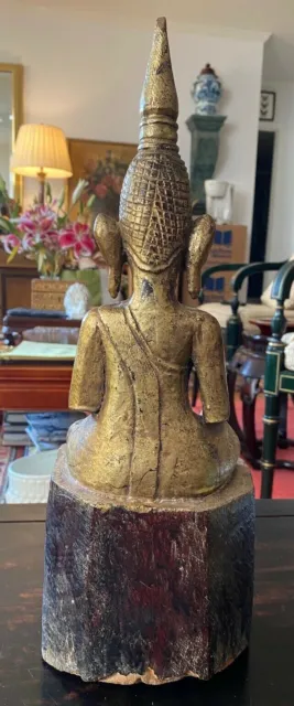 Vintage Hand-carved Gold Wooden Burmese Buddha Gilded Traveling Buddha Figure 5