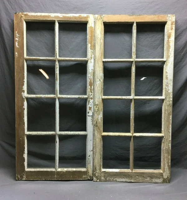 Pair Antique 8 Lite Casement Cabinet Cupboard Windows Vintage 21x45 Old 1398-21B