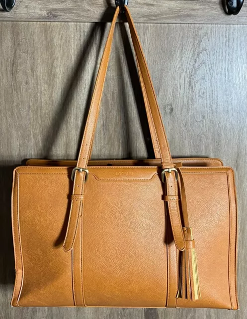 Ecosusi Brown Faux Leather Laptop Tote Bag Briefcase Purse Shoulder Bag Tassel