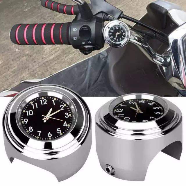 Motorcycle 7/8"  Handlebar Mount Dial Clock Watch Thermometer Gauge Universal