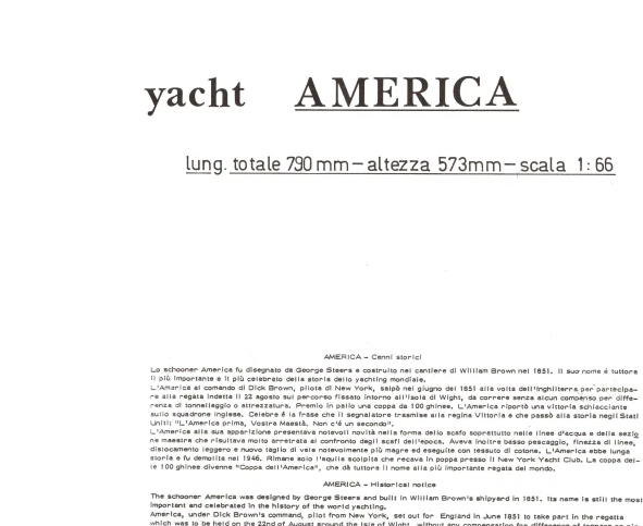 Boat Ship Model Blueprint Plans Yacht America Milano Italy 2606 C. Mamoli 1:66