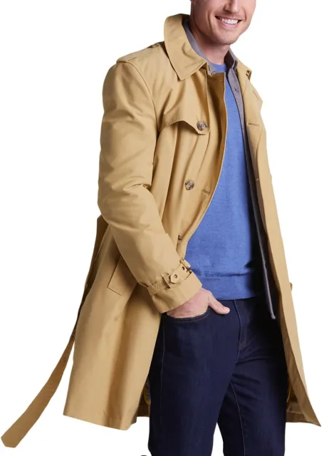 Calvin Klein Mens Slim-Fit Double Breasted Trench Coat 44 Short Tan - NWT $395