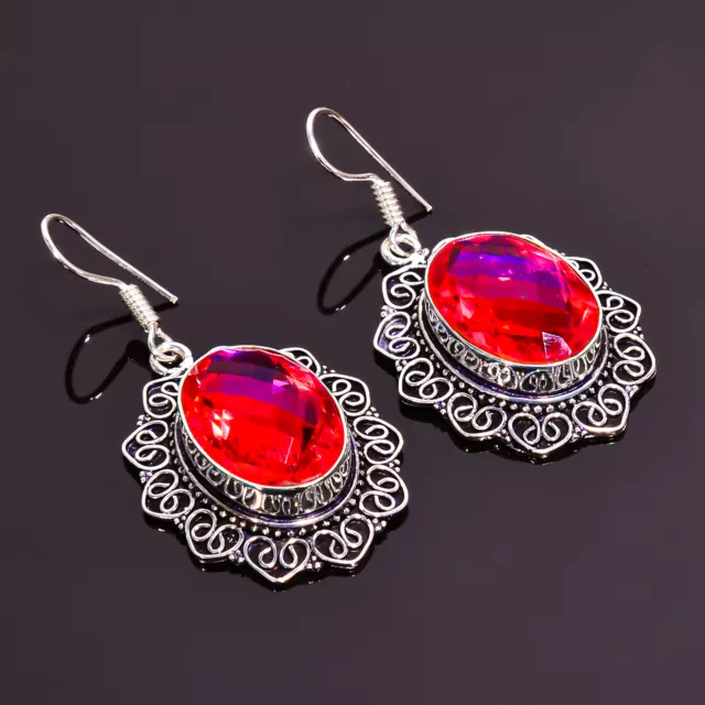 Boucles d'oreilles angulaires vintage en argent sterling 925 pierre...