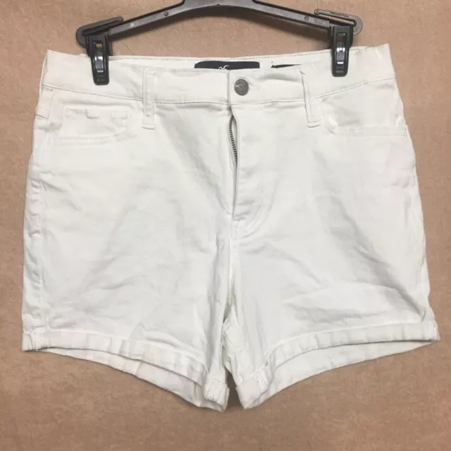 Hollister Jean Shorts Womens 7 W 28 White Denim High-Rise Midi Short Cuffed Hem