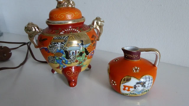 Rauchverzehrer Lampe 60er - Asia Japan Design - Porzellan mit Karaffe orange