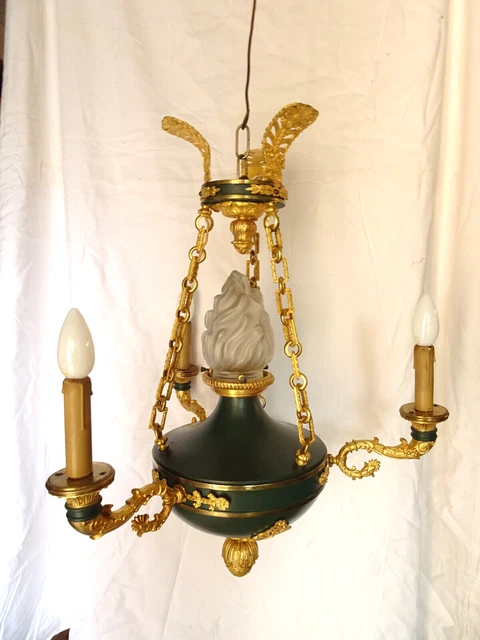 Lustre de style Empire en bronze doré et patiné.XX°.