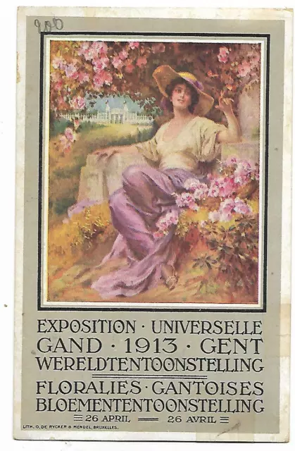 carte postale illustration expo universelle de gand 1913 floralies gantoises