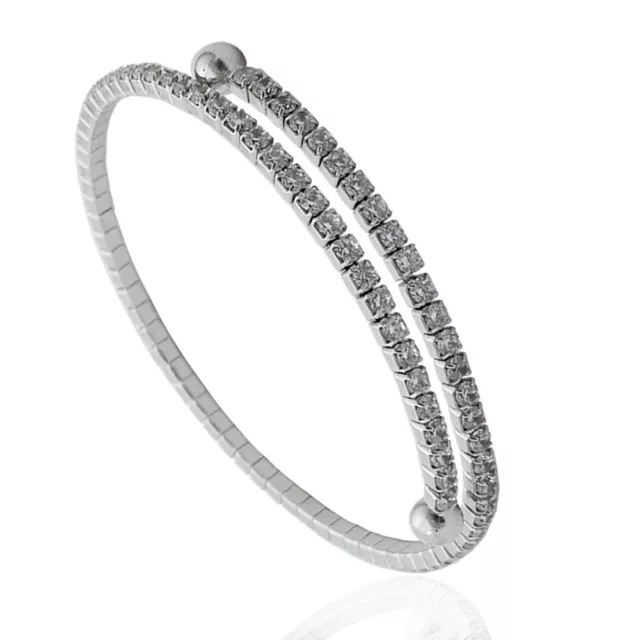 Bracciale tennis rigido mm 2 in argento 925 rodiato con zirconi bianchi