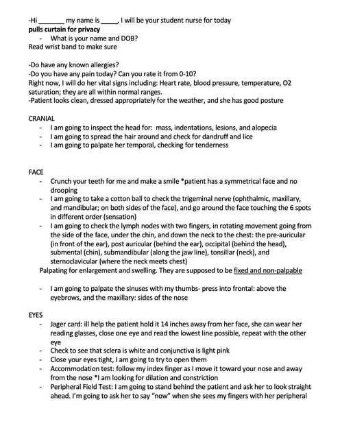 NURSING HEALTH assessment Head to Toe assessment interview with