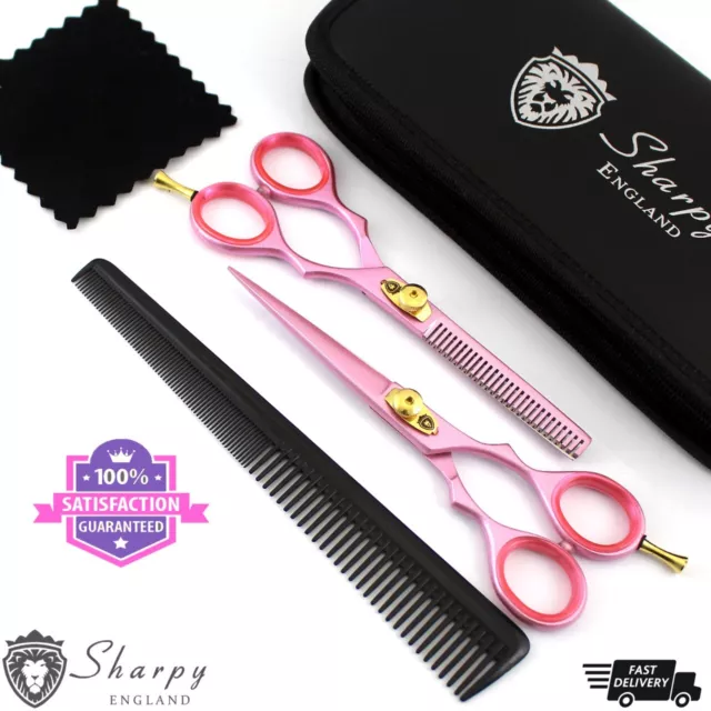 15.2cm Profesional Corte Pelo Entresacar Tijeras Barbero de Peluquería Rosa