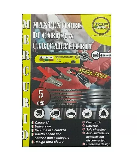 Caricabatteria Mantenitore Di Carica Batteria Piombo Moto Auto 12V 5 Fasi Emerg