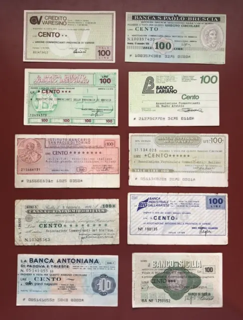 10 Mini Assegni da 100 Lire del 1976 (Lotto 1)