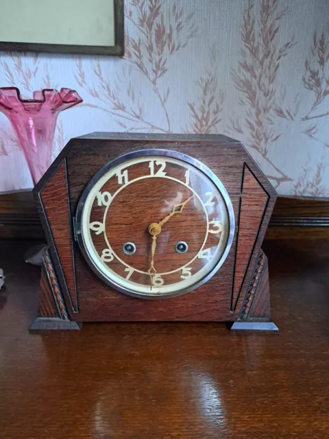 Art Deco 8 Day Vintage Mechanical Wood Mantel Clock