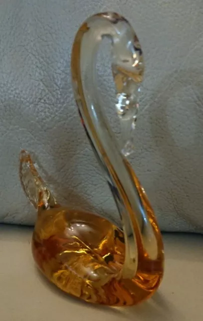 Vintage Blown Amber Glass Swan Elegant Paperweight Orange