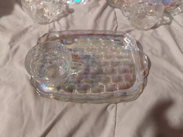 Vintage Federal Glass Iridescent Snack Tray 3 Total Sets With One Extra Plate