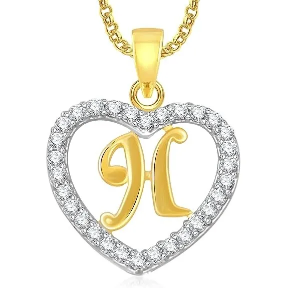 0.5Ct Moissanite Letter "H" Heart Pendant 14K Yellow Gold Plated Sterling Silver