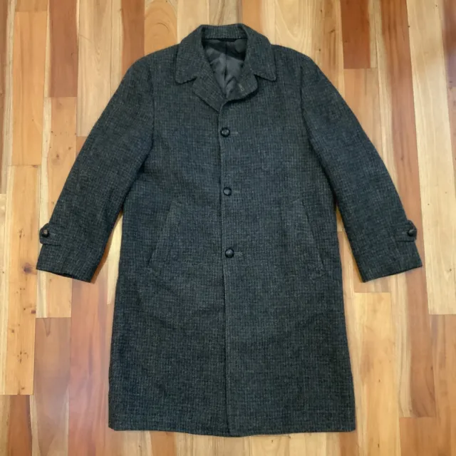 Harris tweed vintage 50s charcoal gray  overcoat hand woven pure Scottish wool