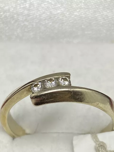 14k White Gold Diamond Ring Size 8.5 Channel Set 3 Round Brilliant Cut Marry WOW