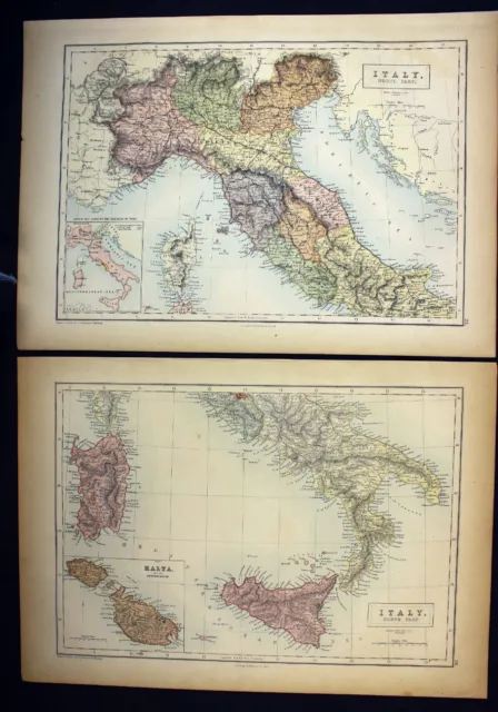 Italy in Two Antique Maps 1865 Black's Atlas Bartholomew