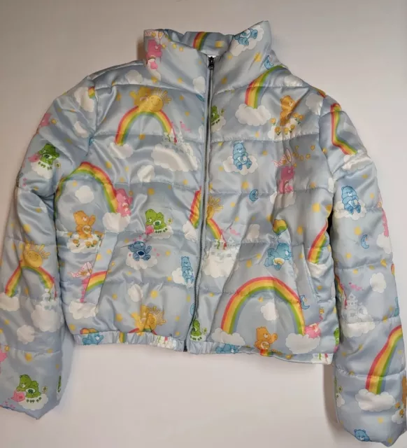 Care Bears Mad Engine Puffer Coat Womens XL Light Blue Rainbows Sunshine