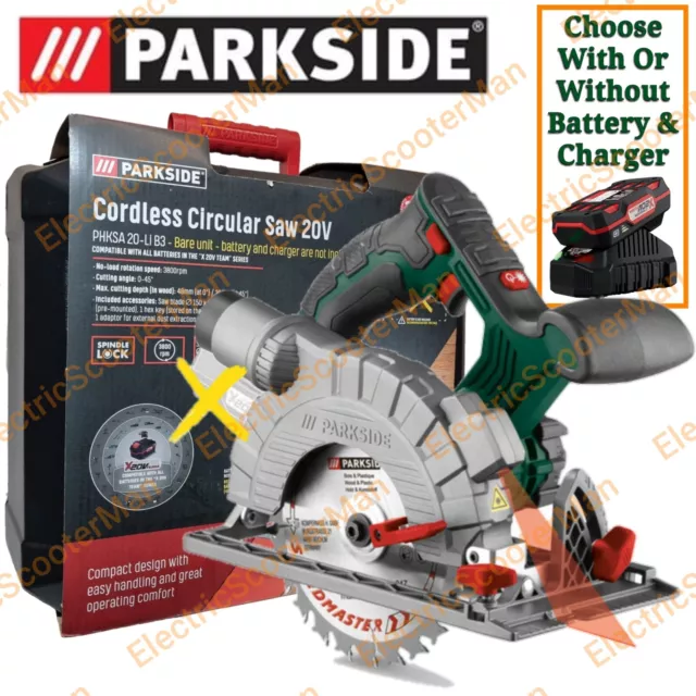 Parkside 20V Cordless Ø150mm Circular Saw - Optional For 2Ah Battery & Charger