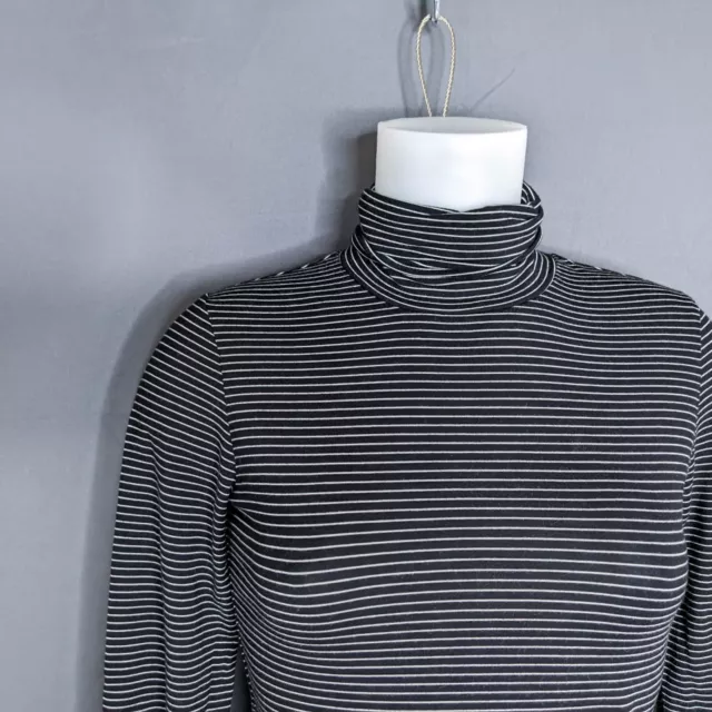 Nordstrom Collection Womens Top Shirt Small Black Stripe Turtleneck Jersey Knit 2